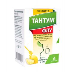 Тантум Флу при грип и настинка с вкус на лимон и мед 600 мг/10 мг х 10 сашета Angelini 