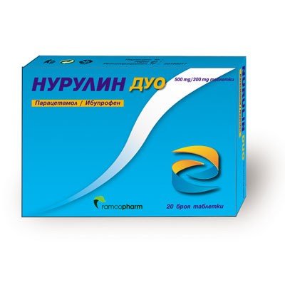 Нурулин дуо при болка и висока температура 500 мг/200 мг x 20 таблетки Ramcopharm